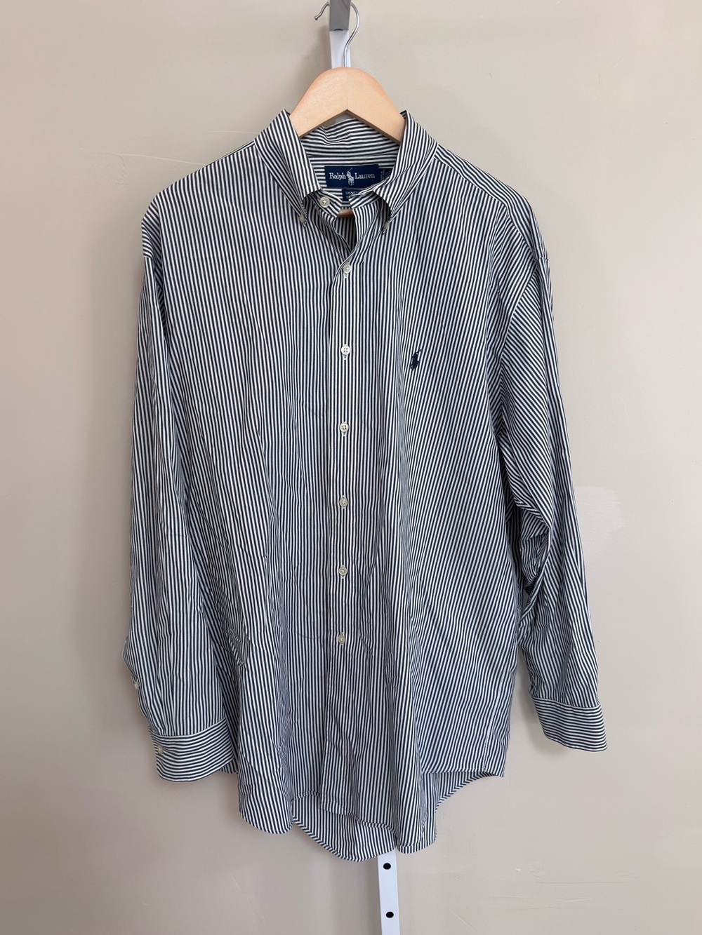 Ralph Lauren Yarmouth 16.5 32/33 Blue White Striped Shirt Preppy Old Money
